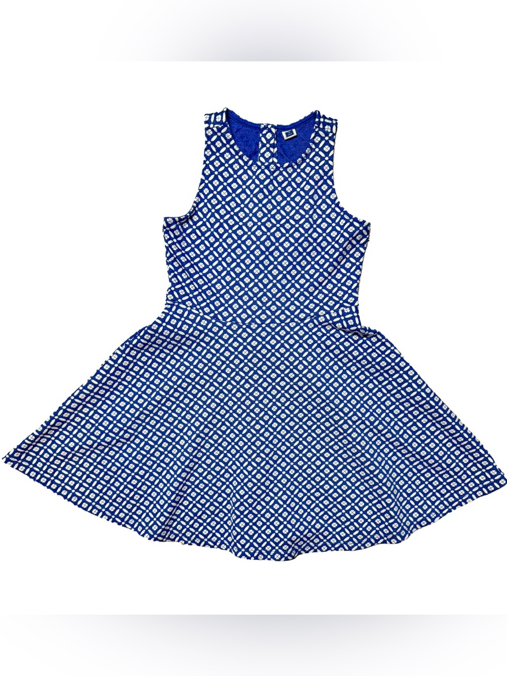 Janie and Jack EUC Girls Blue Geo Jacquard Bow Back Cutout Dress Size 10 Party